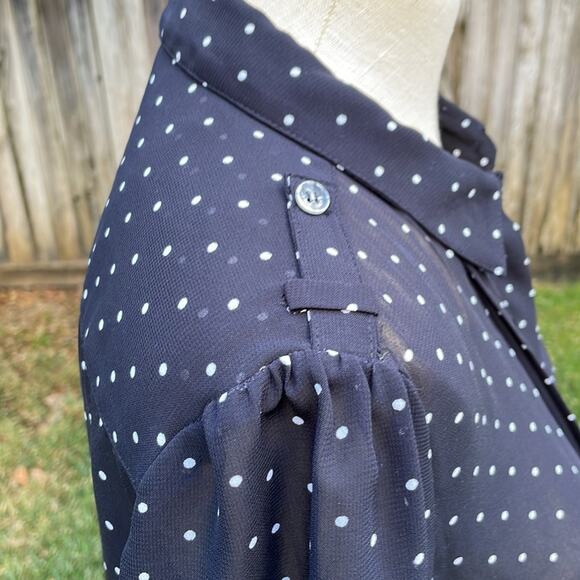 Halogen Sheer Long Sleeve Black & White Polka Dot Blouse Women's Size Small - Picture 5 of 12